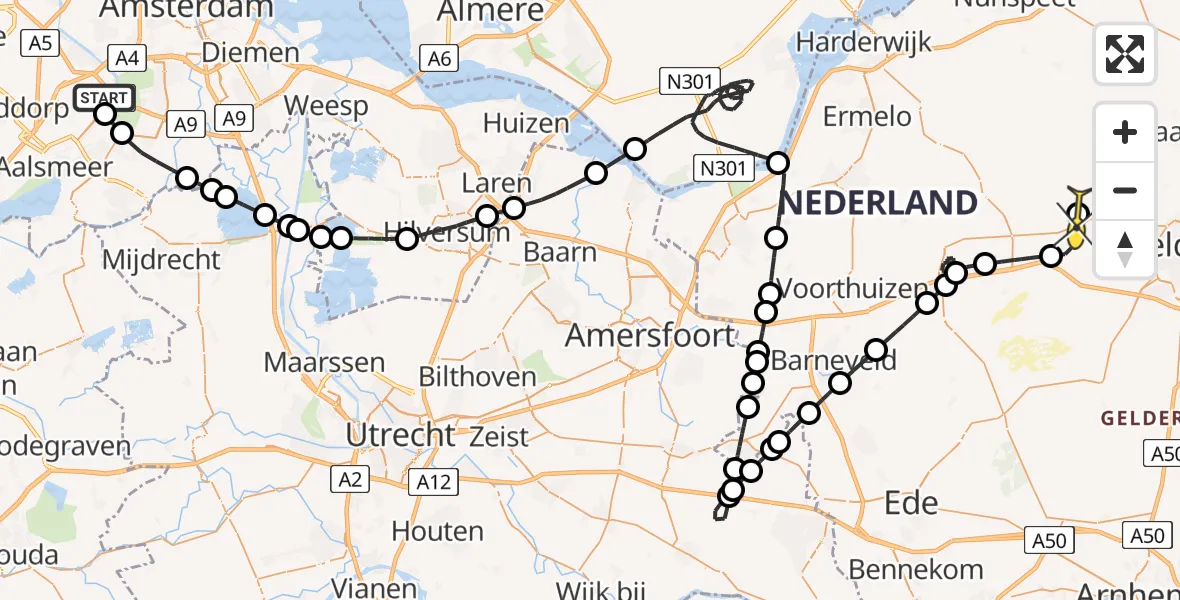 Routekaart van de vlucht: Politieheli naar Uddel