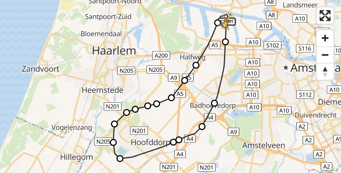 Vluchtroute Traumahelikopter Amsterdam Heliport - Amsterdam Heliport, 24 oktober 2023, 17:57