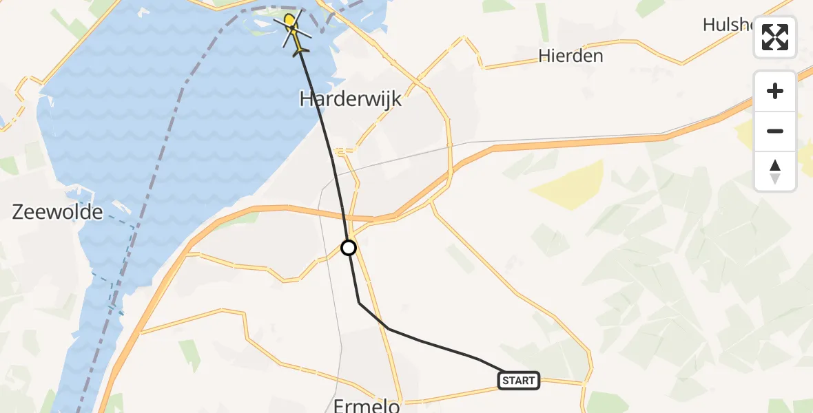Routekaart van de vlucht: Politiehelikopter naar Harderwijk