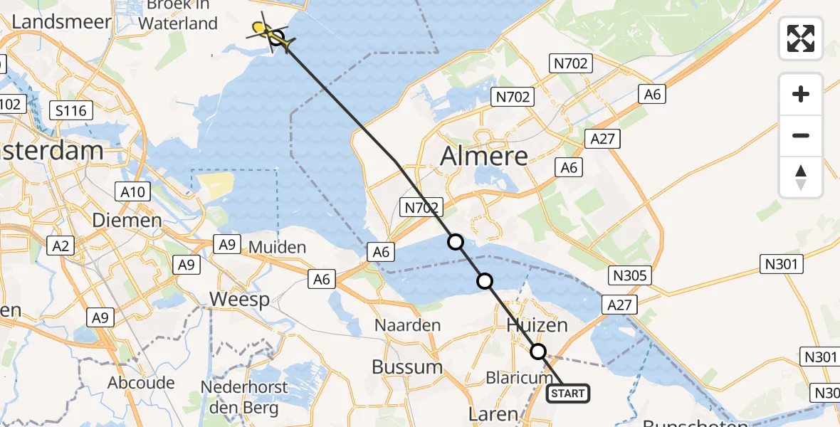 Routekaart van de vlucht: Politieheli naar Uitdam