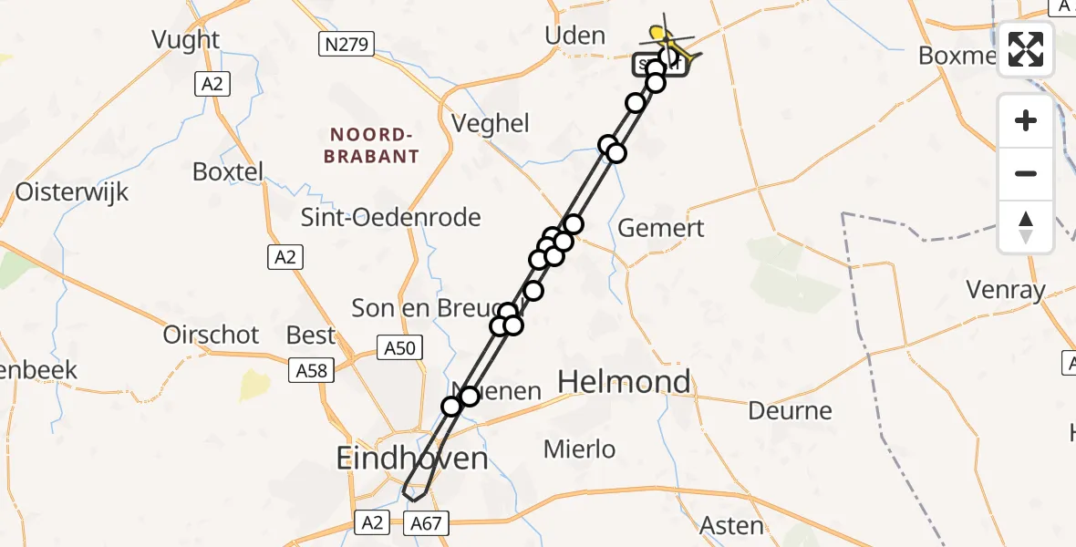 Routekaart van de vlucht: Lifeliner 3 naar Vliegbasis Volkel