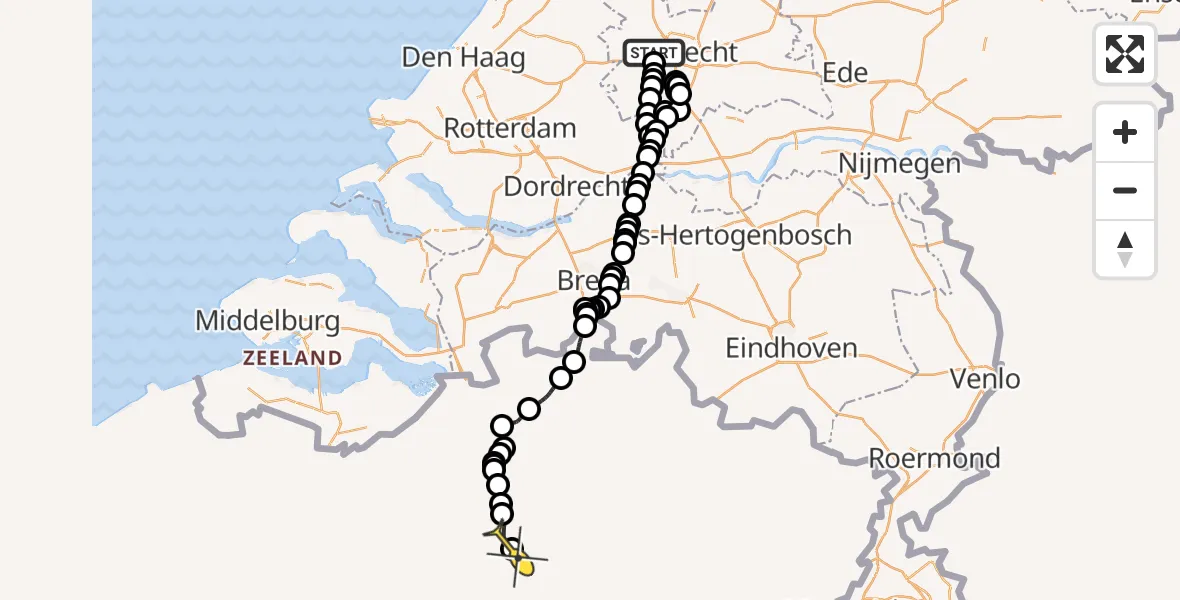 Routekaart van de vlucht: Politieheli naar Zemst