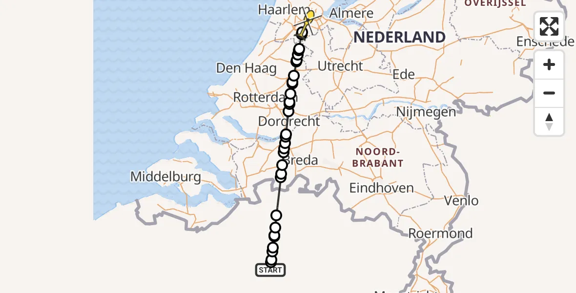 Vluchtroute Politiehelikopter van  naar Amstelveen