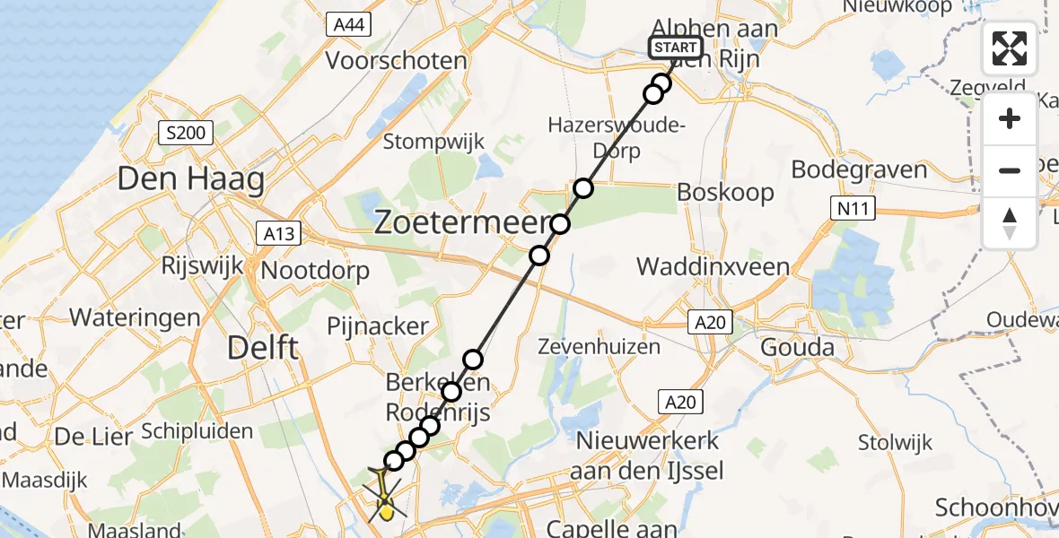 Routekaart van de vlucht: Lifeliner 2 naar Rotterdam The Hague Airport