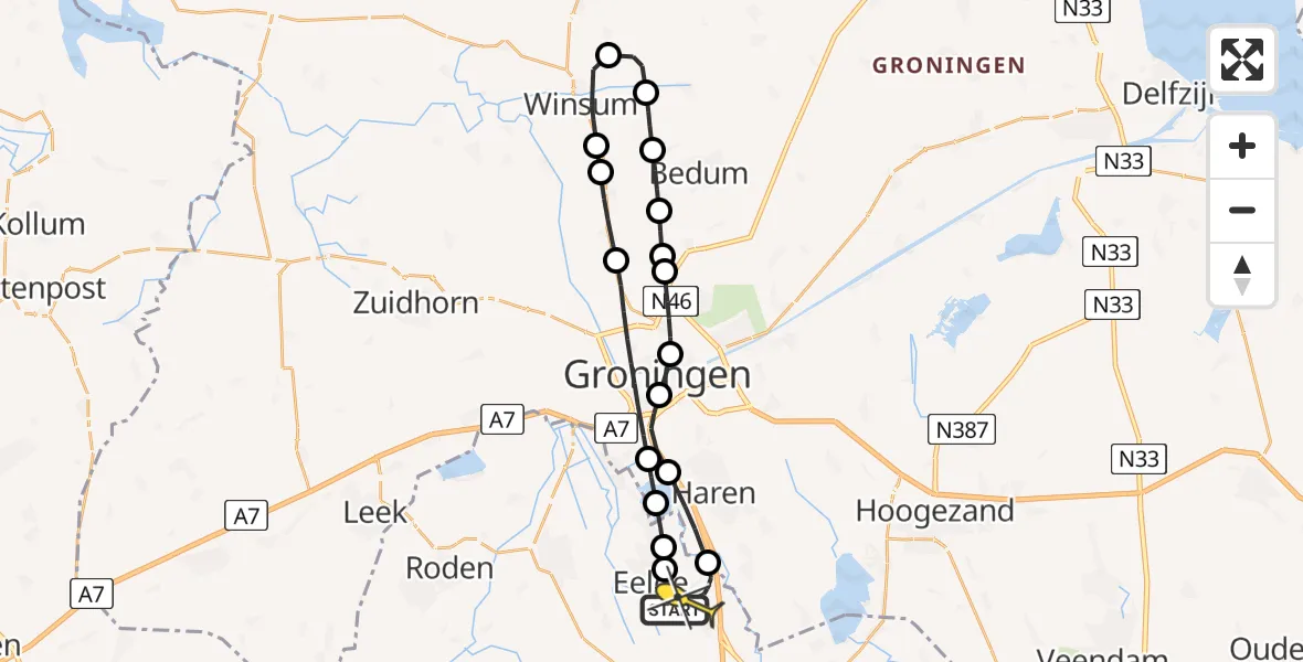 Routekaart van de vlucht: Lifeliner 4 naar Groningen Airport Eelde