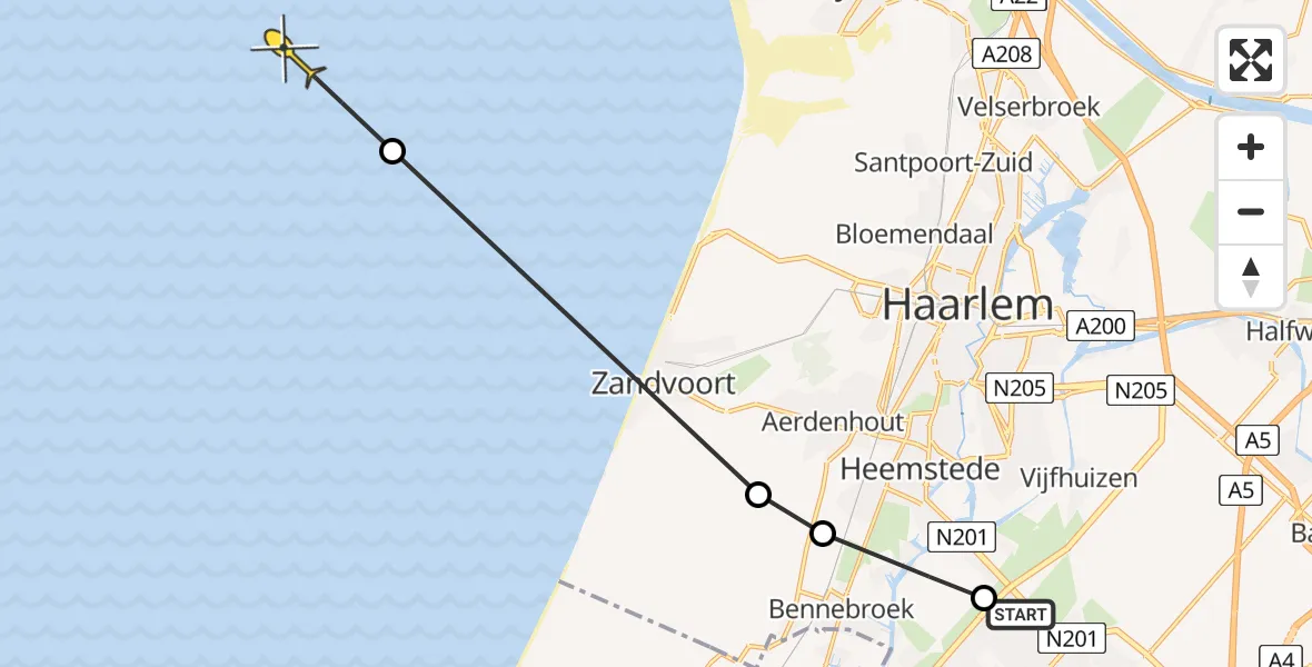 Routekaart van de vlucht: Politiehelikopter naar 
