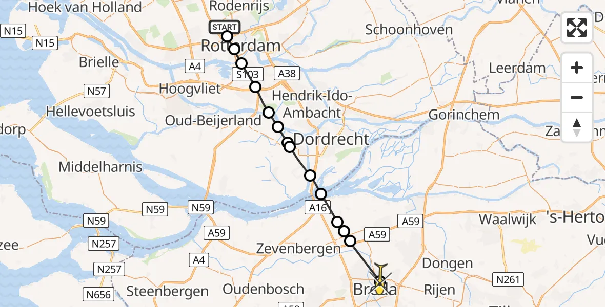 Routekaart van de vlucht: Lifeliner 2 naar Breda