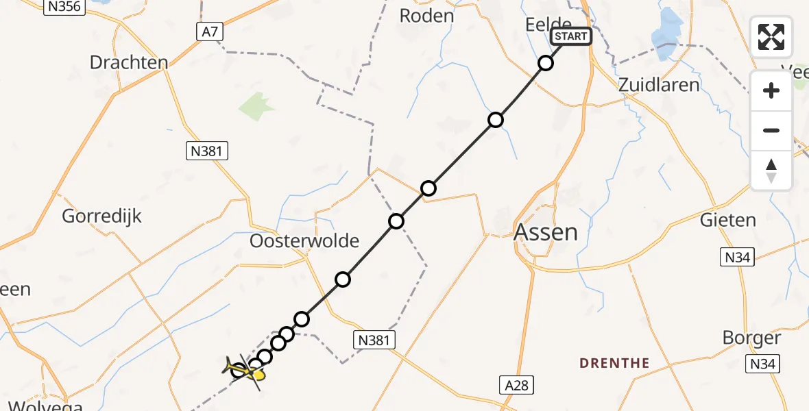 Routekaart van de vlucht: Lifeliner 4 naar Boschoord