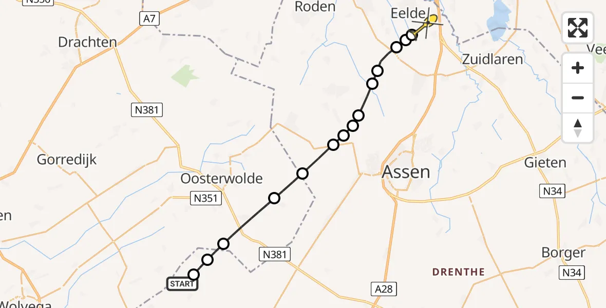 Routekaart van de vlucht: Lifeliner 4 naar Groningen Airport Eelde