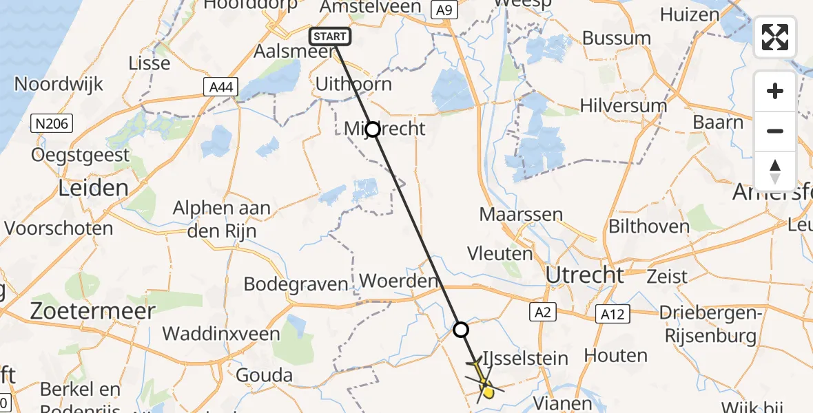 Routekaart van de vlucht: Politiehelikopter naar Benschop