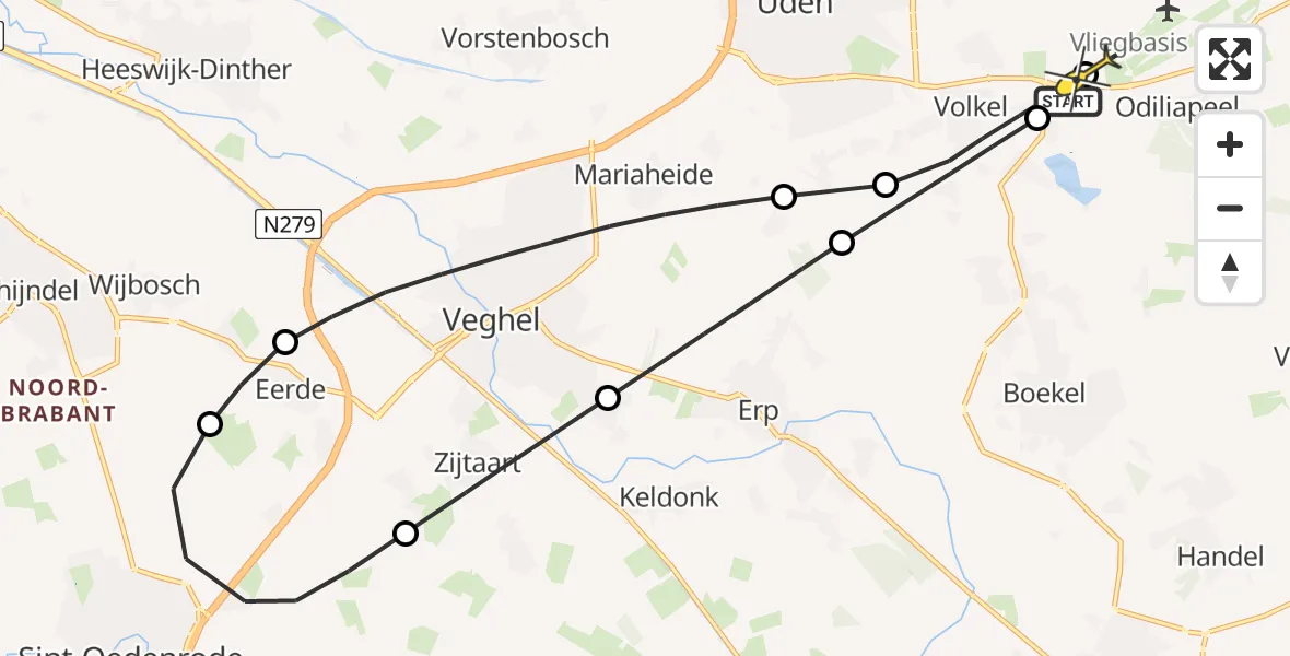 Routekaart van de vlucht: Lifeliner 3 naar Vliegbasis Volkel