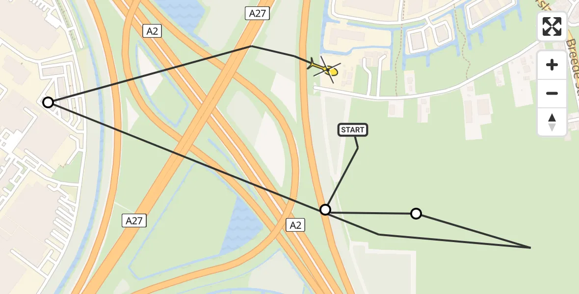 Routekaart van de vlucht: Politieheli naar Vianen