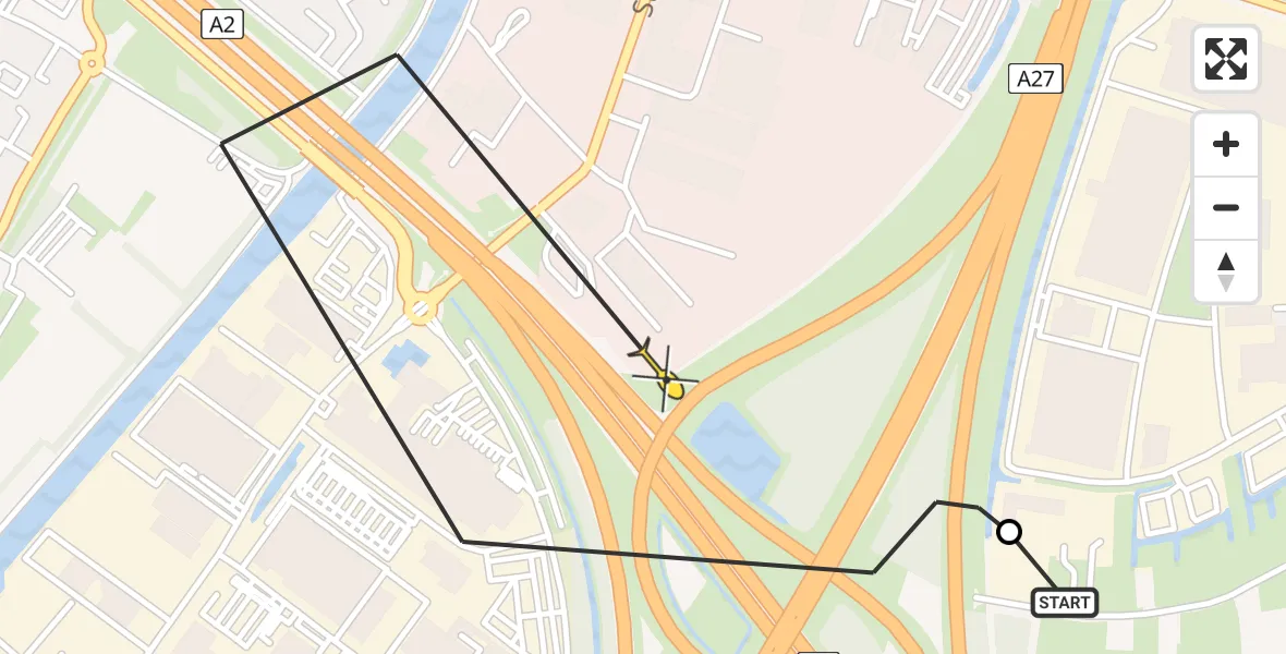 Routekaart van de vlucht: Politieheli naar Vianen