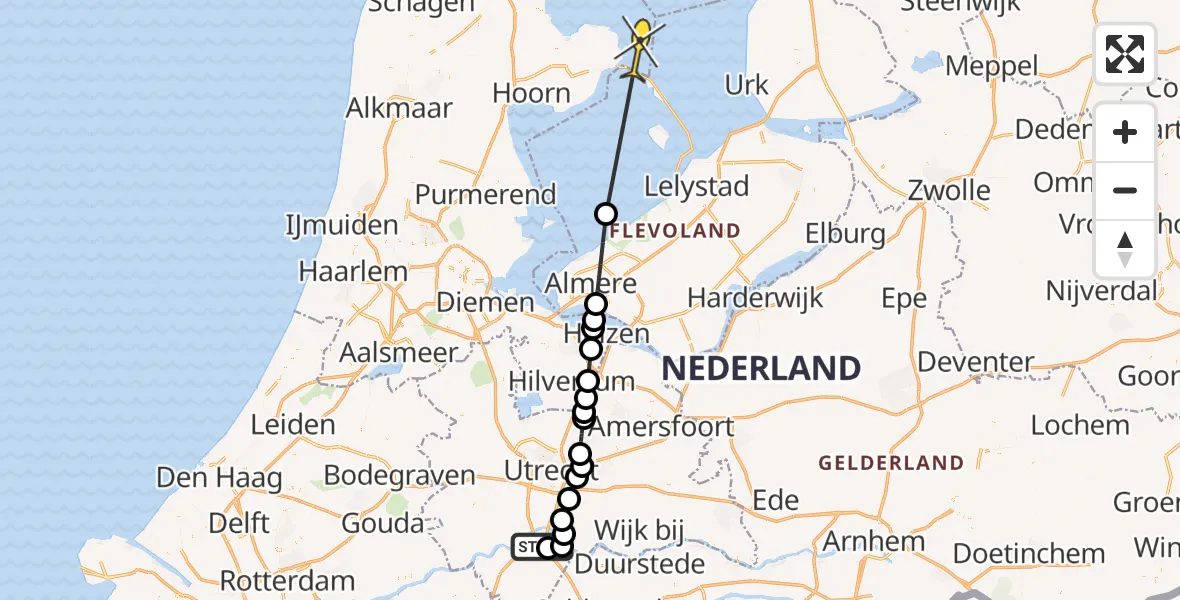 Routekaart van de vlucht: Politiehelikopter naar Enkhuizen