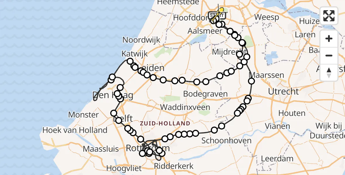 Routekaart van de vlucht: Politieheli naar Schiphol