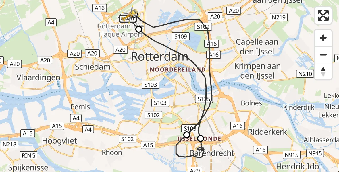 Vluchtroute Traumahelikopter Rotterdam The Hague Airport - Rotterdam The Hague Airport, 25 oktober 2023, 09:59