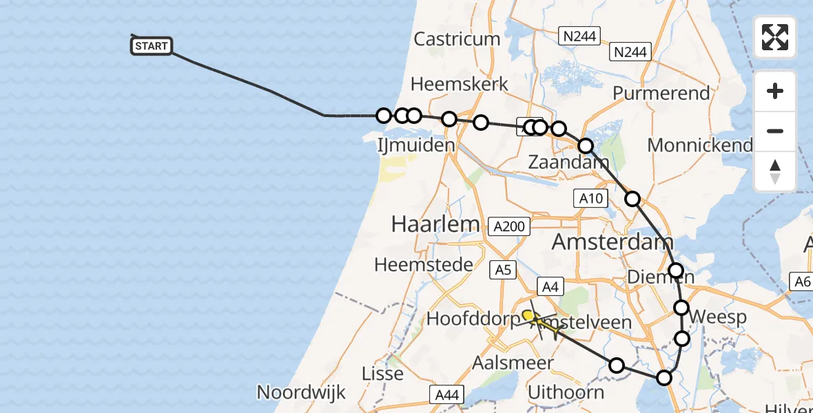 Routekaart van de vlucht: Politieheli naar Schiphol