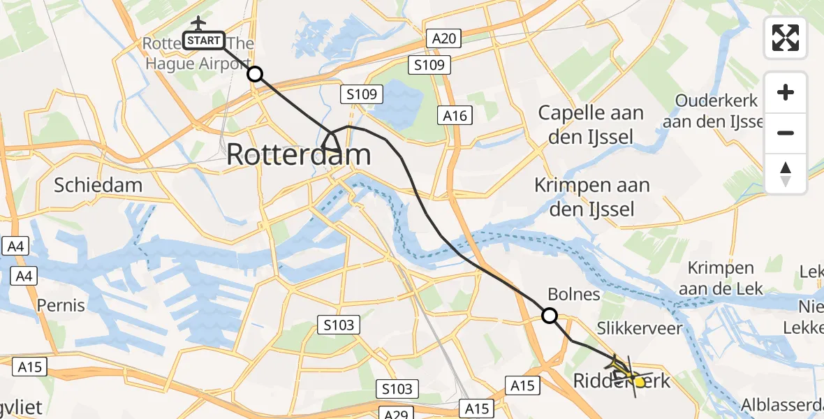 Routekaart van de vlucht: Lifeliner 2 naar Ridderkerk