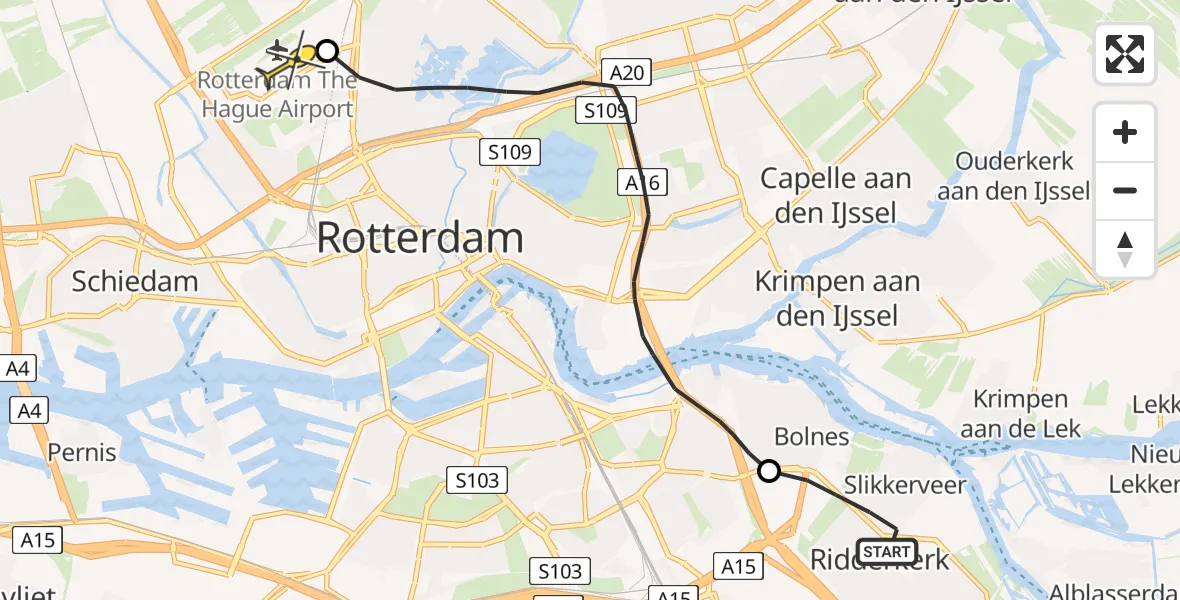 Routekaart van de vlucht: Lifeliner 2 naar Rotterdam The Hague Airport