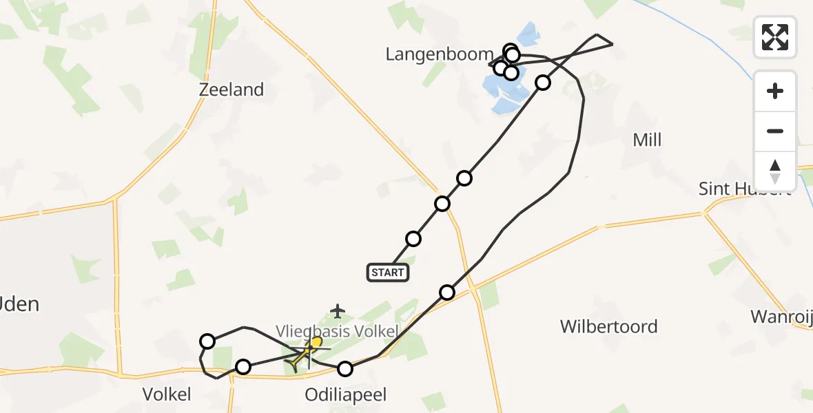 Routekaart van de vlucht: Lifeliner 3 naar Vliegbasis Volkel