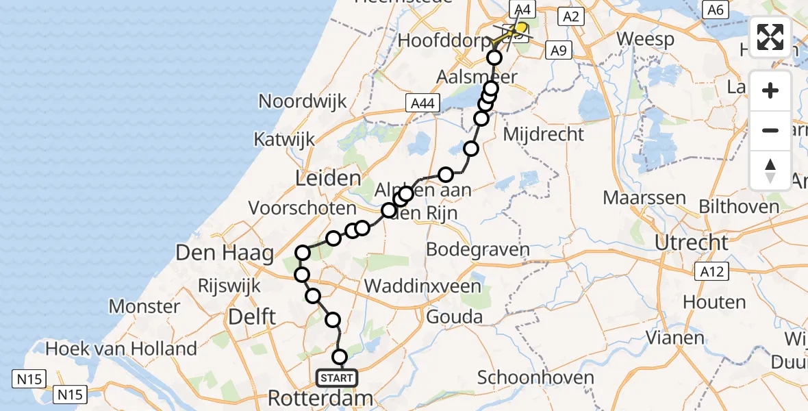 Routekaart van de vlucht: Politieheli naar Schiphol