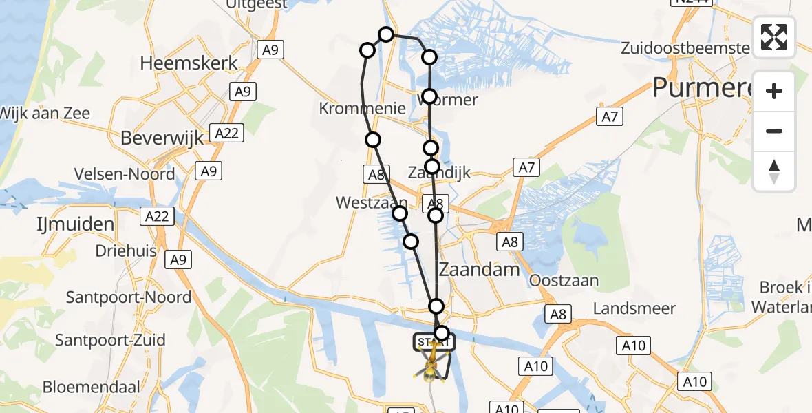 Vluchtroute Traumahelikopter Amsterdam Heliport - Amsterdam Heliport, 25 oktober 2023, 14:43