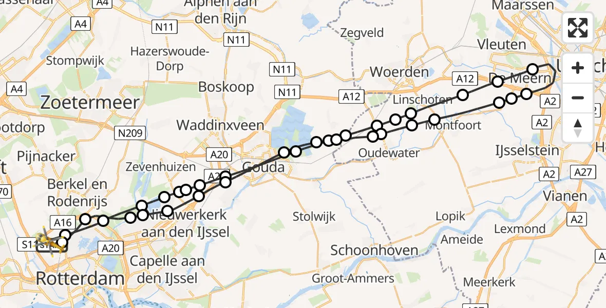 Vluchtroute Traumahelikopter Rotterdam The Hague Airport - Rotterdam The Hague Airport, 25 oktober 2023, 14:49
