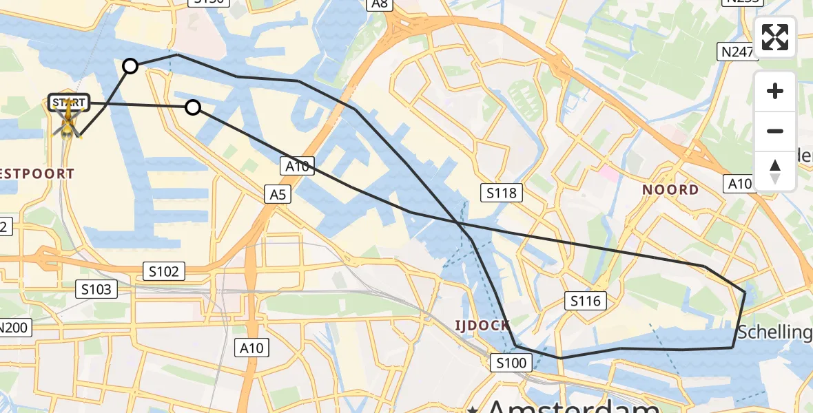 Vluchtroute Traumahelikopter Amsterdam Heliport - Amsterdam Heliport, 25 oktober 2023, 15:43