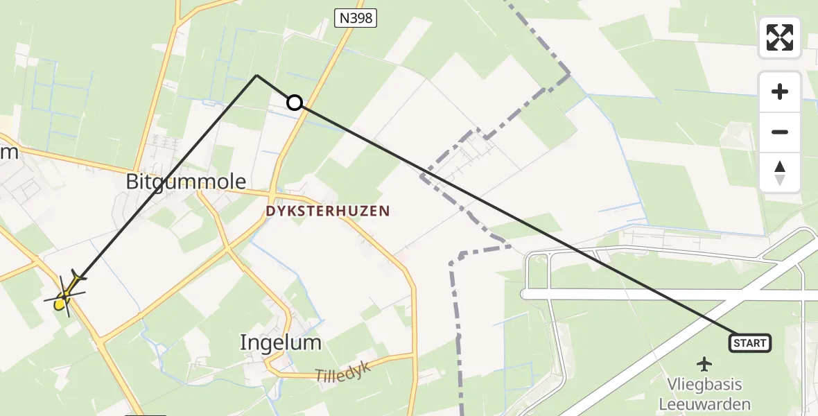 Routekaart van de vlucht: Ambulancehelikopter naar Bitgum