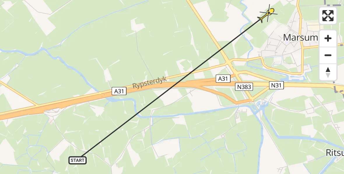 Routekaart van de vlucht: Ambulanceheli naar Marsum