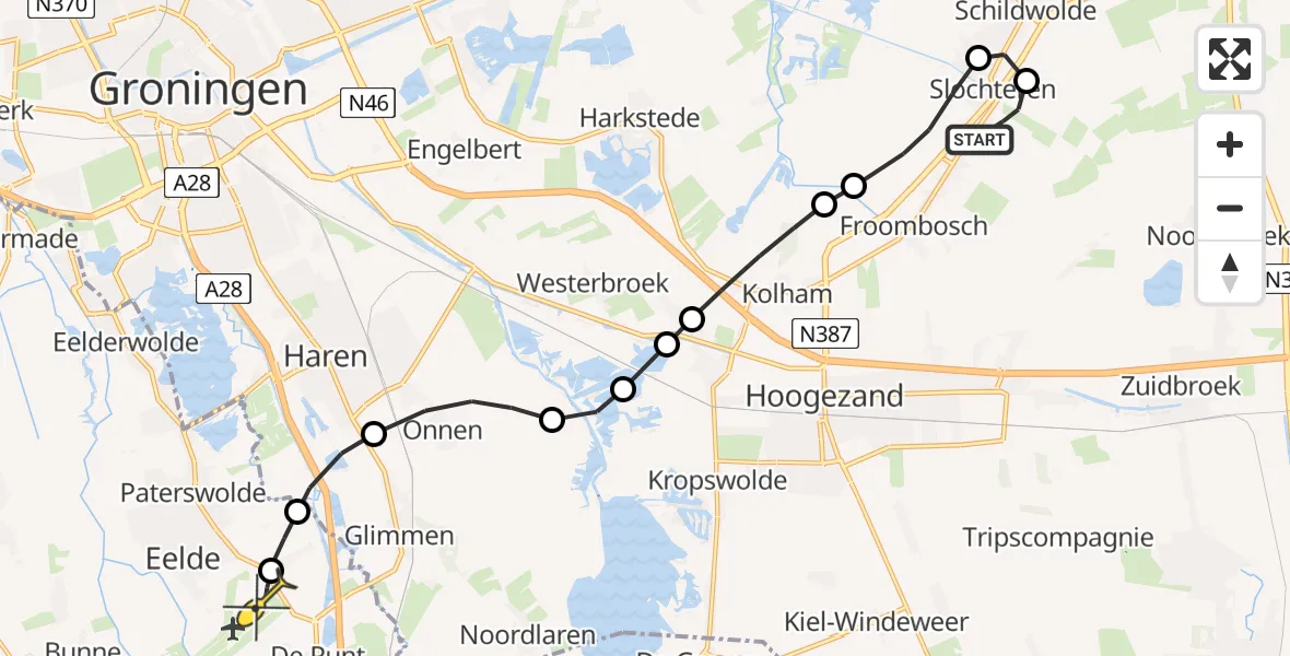 Routekaart van de vlucht: Lifeliner 4 naar Groningen Airport Eelde