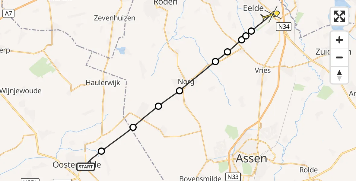 Routekaart van de vlucht: Lifeliner 4 naar Groningen Airport Eelde