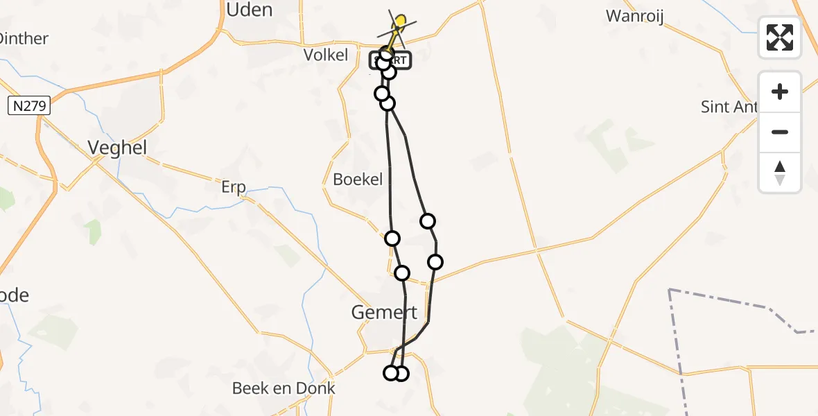 Routekaart van de vlucht: Lifeliner 3 naar Vliegbasis Volkel