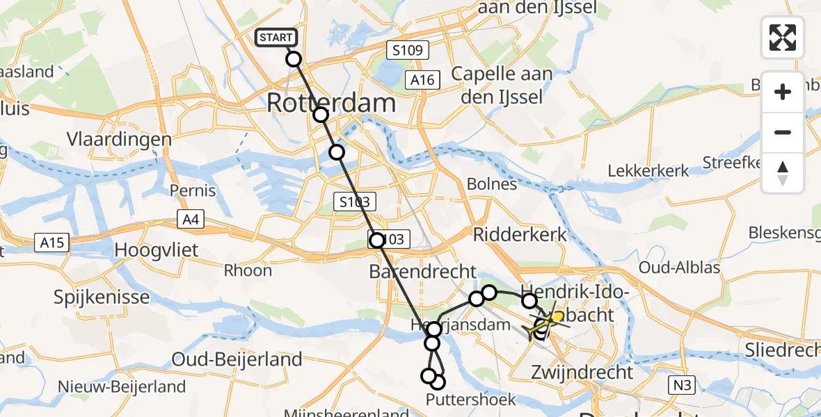 Routekaart van de vlucht: Lifeliner 2 naar Hendrik-Ido-Ambacht