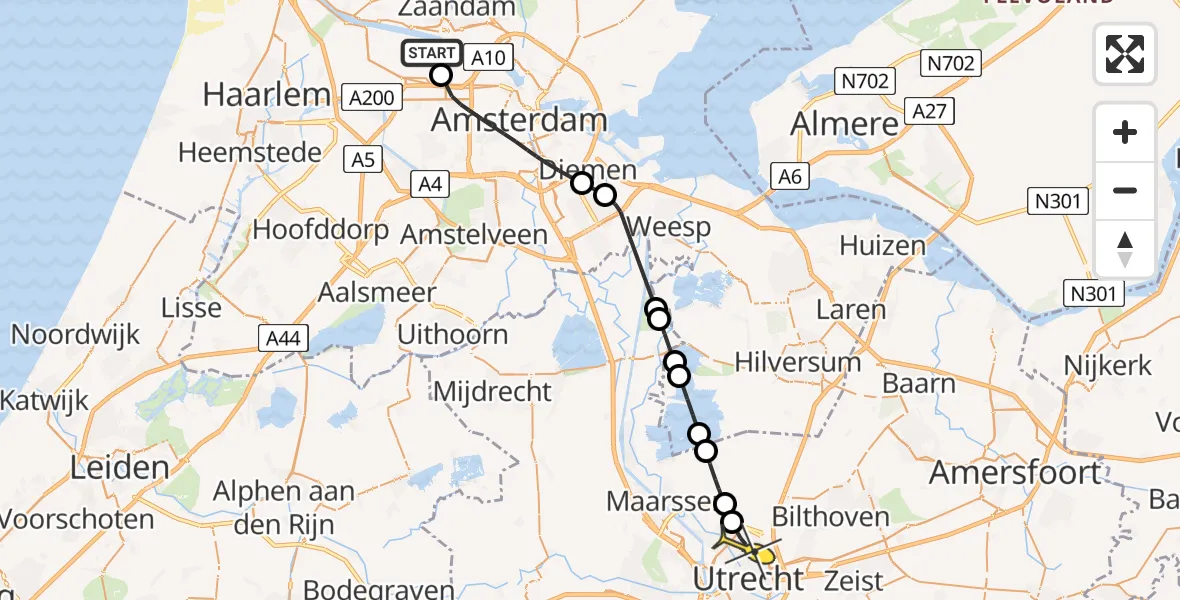 Routekaart van de vlucht: Lifeliner 1 naar Utrecht