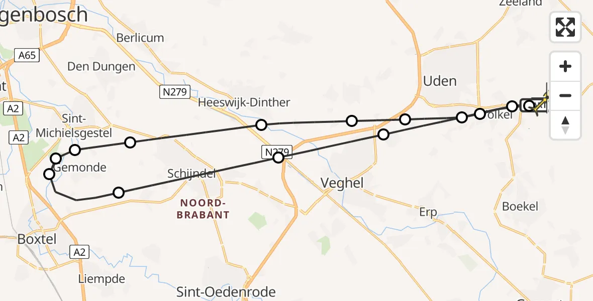 Routekaart van de vlucht: Lifeliner 3 naar Vliegbasis Volkel