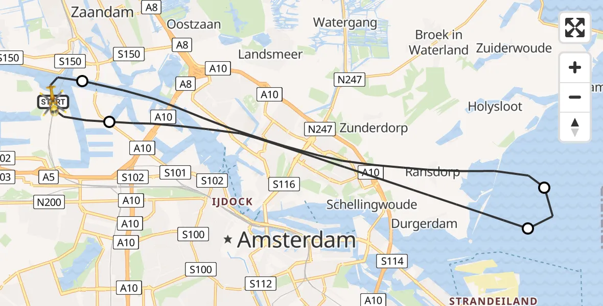 Vluchtroute Traumahelikopter Amsterdam Heliport - Amsterdam Heliport, 26 oktober 2023, 13:09