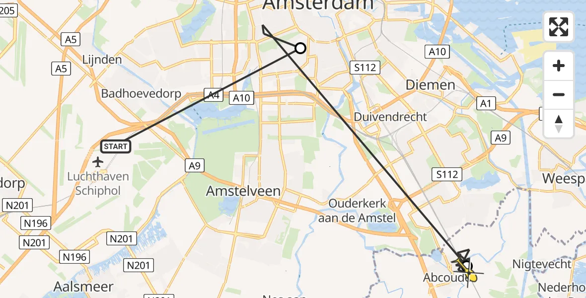 Routekaart van de vlucht: Politiehelikopter naar Abcoude