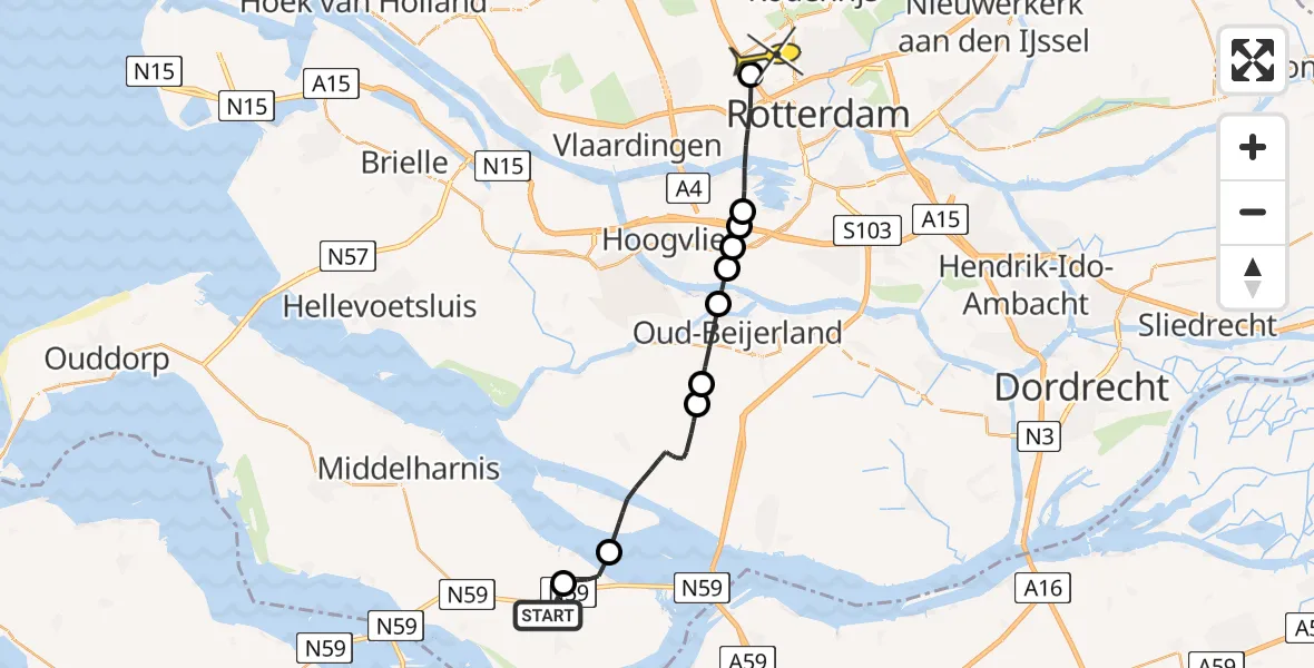 Routekaart van de vlucht: Lifeliner 2 naar Rotterdam The Hague Airport