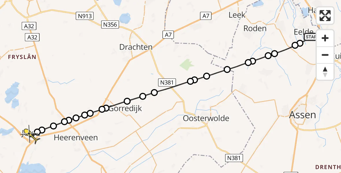 Routekaart van de vlucht: Lifeliner 4 naar Joure