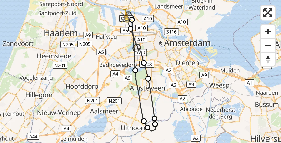 Vluchtroute Traumahelikopter Amsterdam Heliport - Amsterdam Heliport, 26 oktober 2023, 14:09