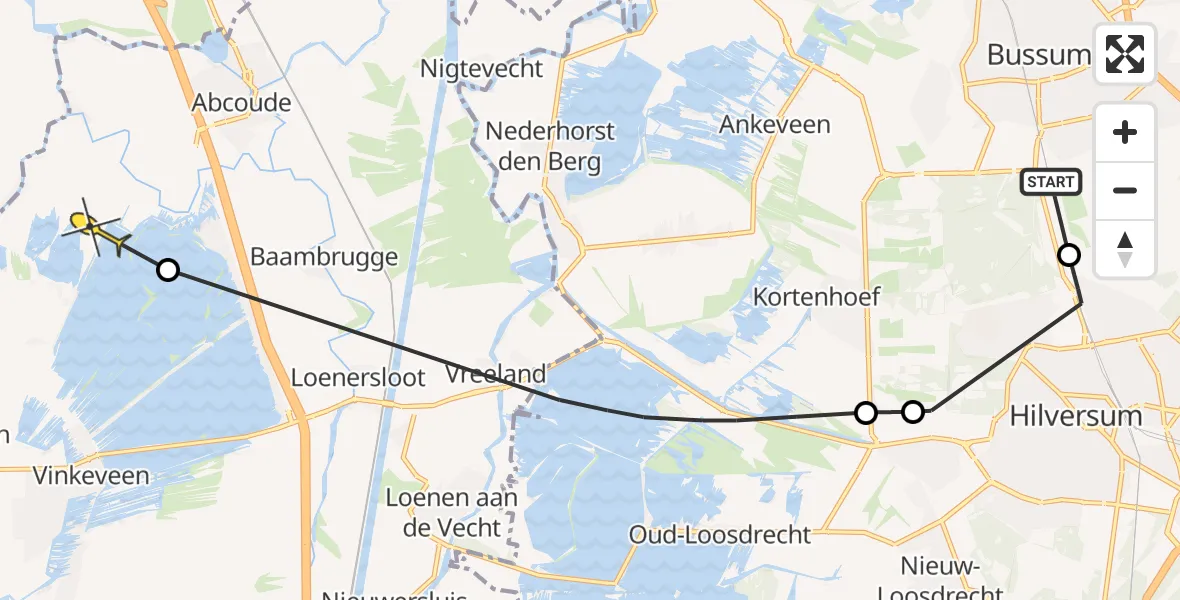 Routekaart van de vlucht: Politieheli naar Abcoude