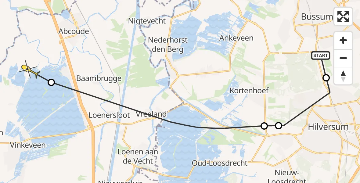Routekaart van de vlucht: Politiehelikopter naar Abcoude