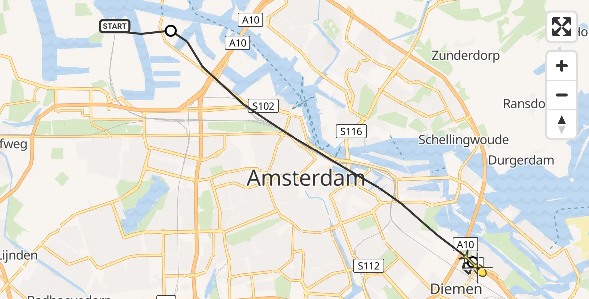 Routekaart van de vlucht: Lifeliner 1 naar Diemen