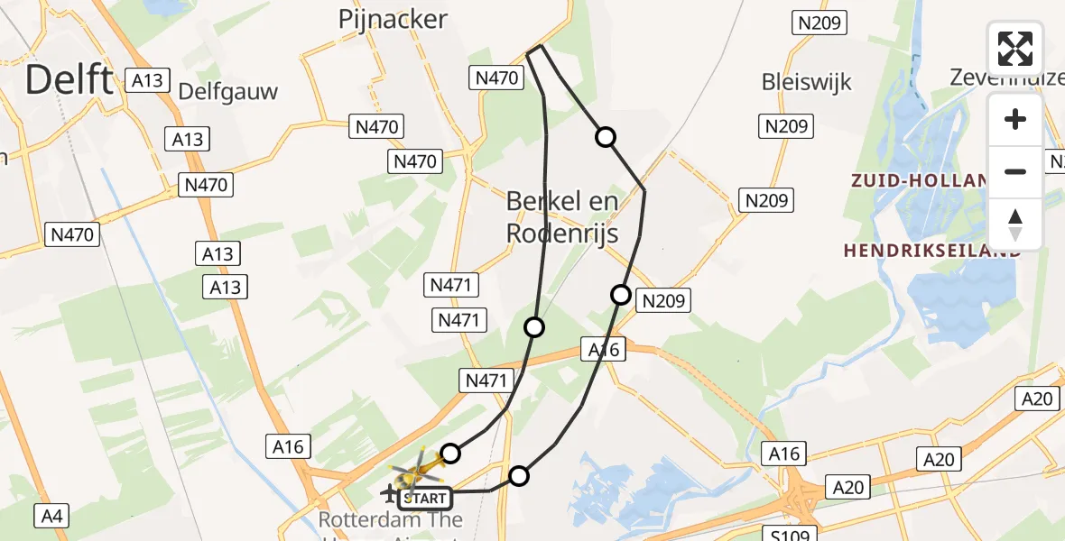 Vluchtroute Traumahelikopter Rotterdam The Hague Airport - Rotterdam The Hague Airport, 27 oktober 2023, 08:03