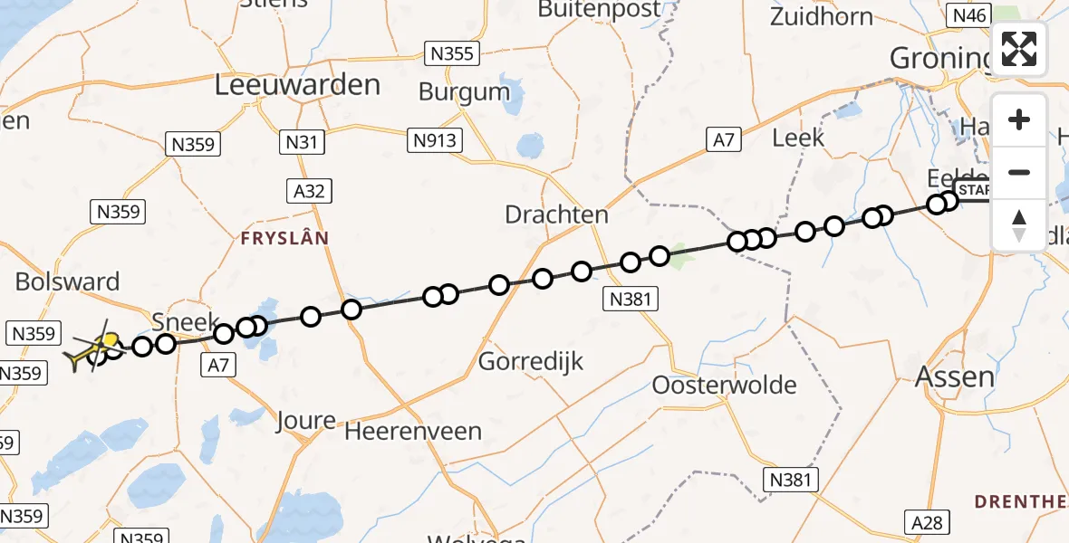 Routekaart van de vlucht: Lifeliner 4 naar Westhem