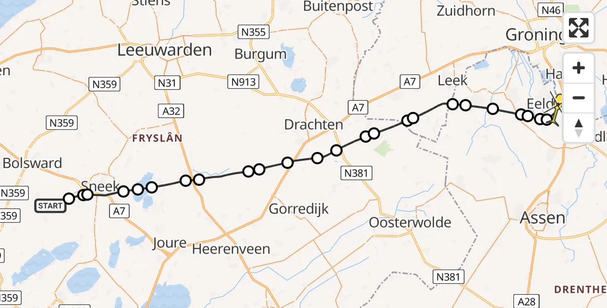 Routekaart van de vlucht: Lifeliner 4 naar Groningen Airport Eelde