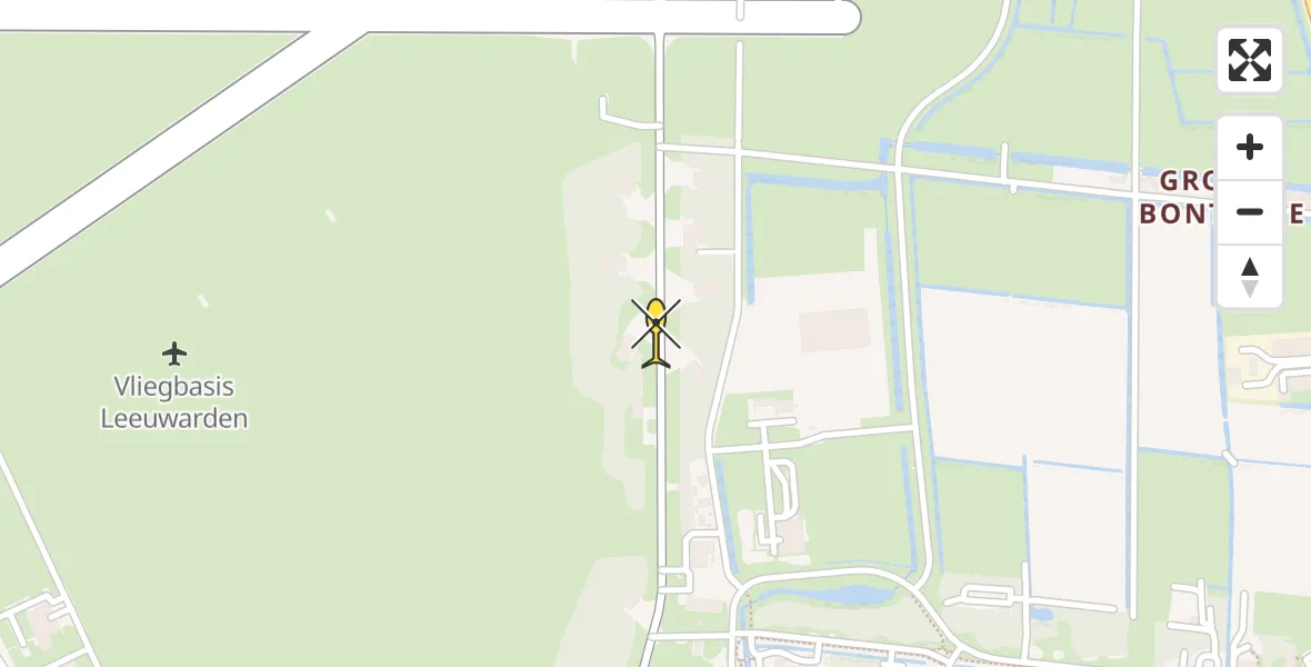 Vluchtroute Ambulancehelikopter van Vliegbasis Leeuwarden naar Vliegbasis Leeuwarden