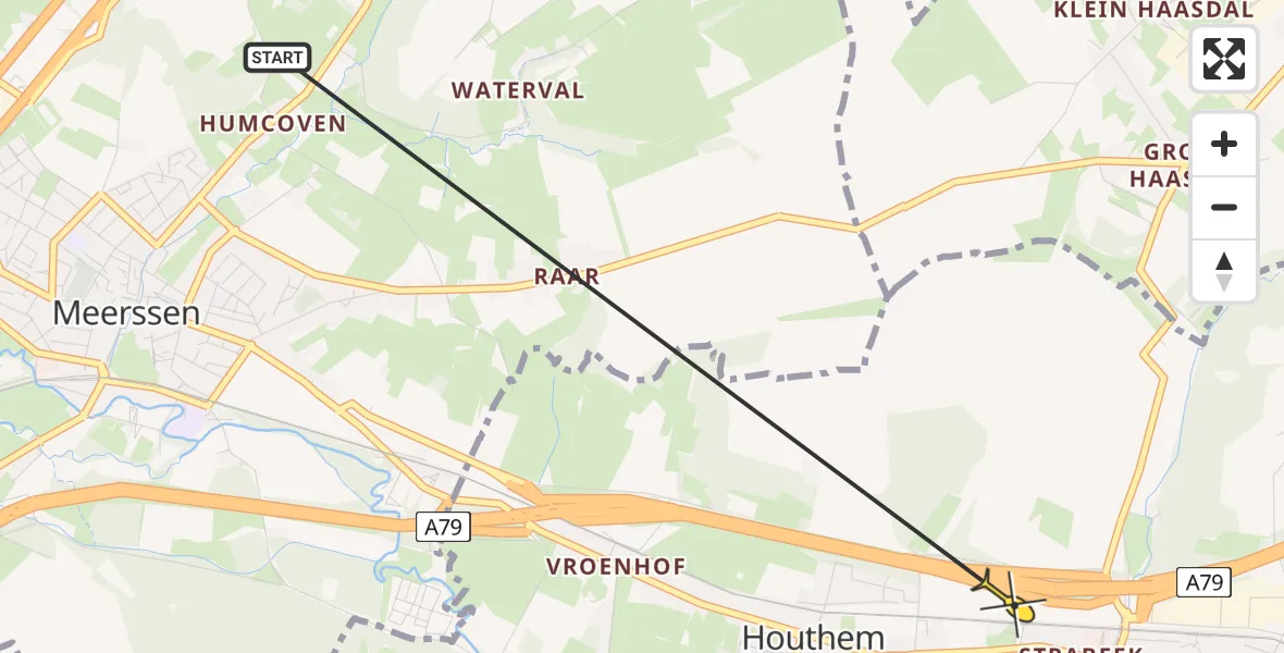 Routekaart van de vlucht: Ambulancehelikopter naar Valkenburg