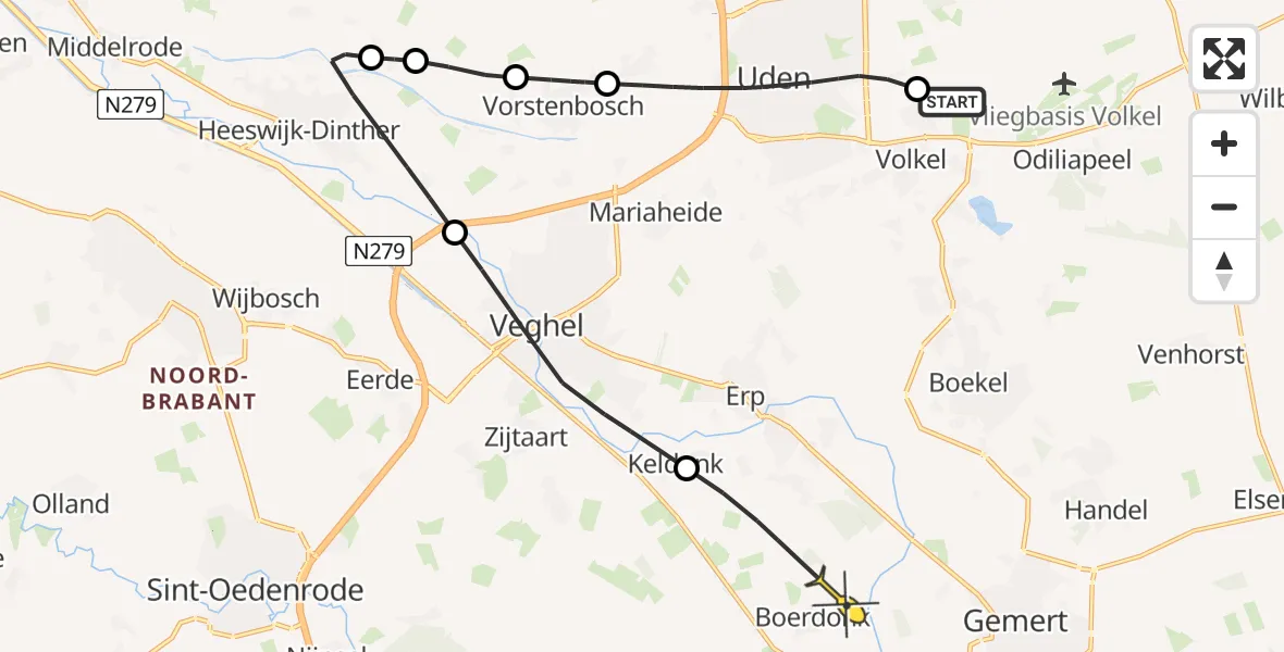 Routekaart van de vlucht: Politiehelikopter naar Erp